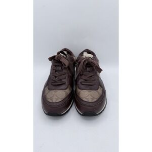Coach Runner Womens 7B Brown Mahogany & Black Signature Leather Sneakers